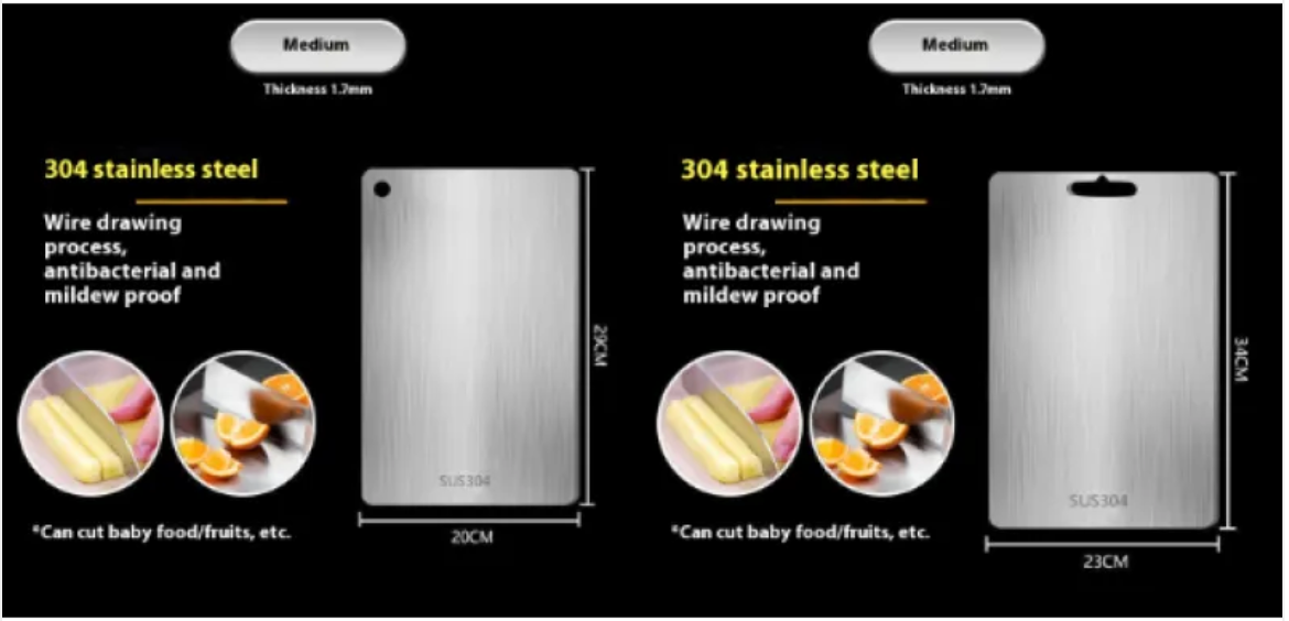 Double-Sided 304 Stainless Steel Cutting Board