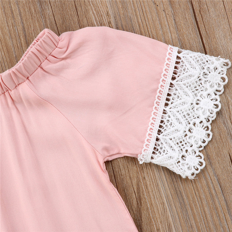 Fashionable Lace Trim Matching Mother-Daughter Dresses