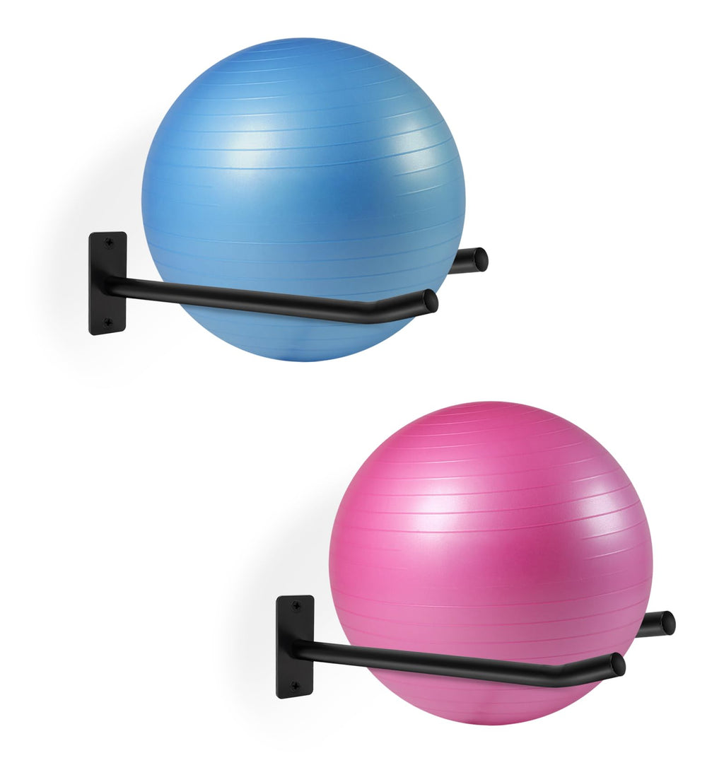 Medicine Ball RackExercise Ball HolderWall Rack for Gym Garage Storage Yoga BallSuitable for Yoga Ball/Stability Ball/Barre Ball/Yoga Block/Volleyball/Basketball (2 Black)