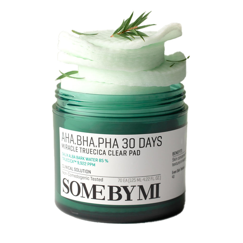 SOME BY MI AHA BHA PHA 30 Days Miracle Truecica Clear Pad - 70 Pads 4.22Oz - Mild Exfoliating Toner Pads for First Skin Care Step - Daily Blackhead Removing Pore Minimizer for Face - Korean Skin Care