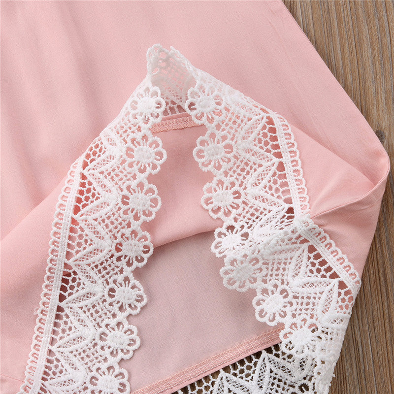 Fashionable Lace Trim Matching Mother-Daughter Dresses