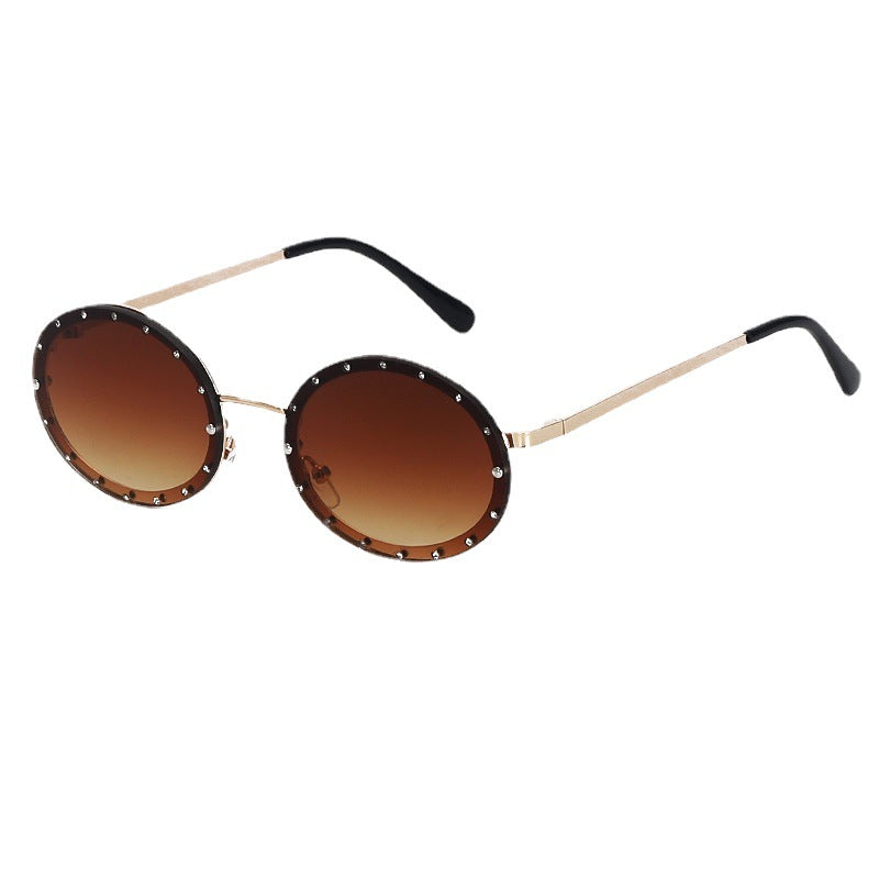 Trendy Oval Diamond Sunglasses with Metal Frame for Women