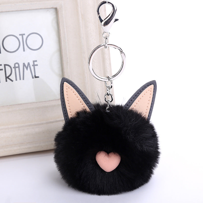 Fuzzy Pom Pom Keychain with Cat Ear Bag Charm