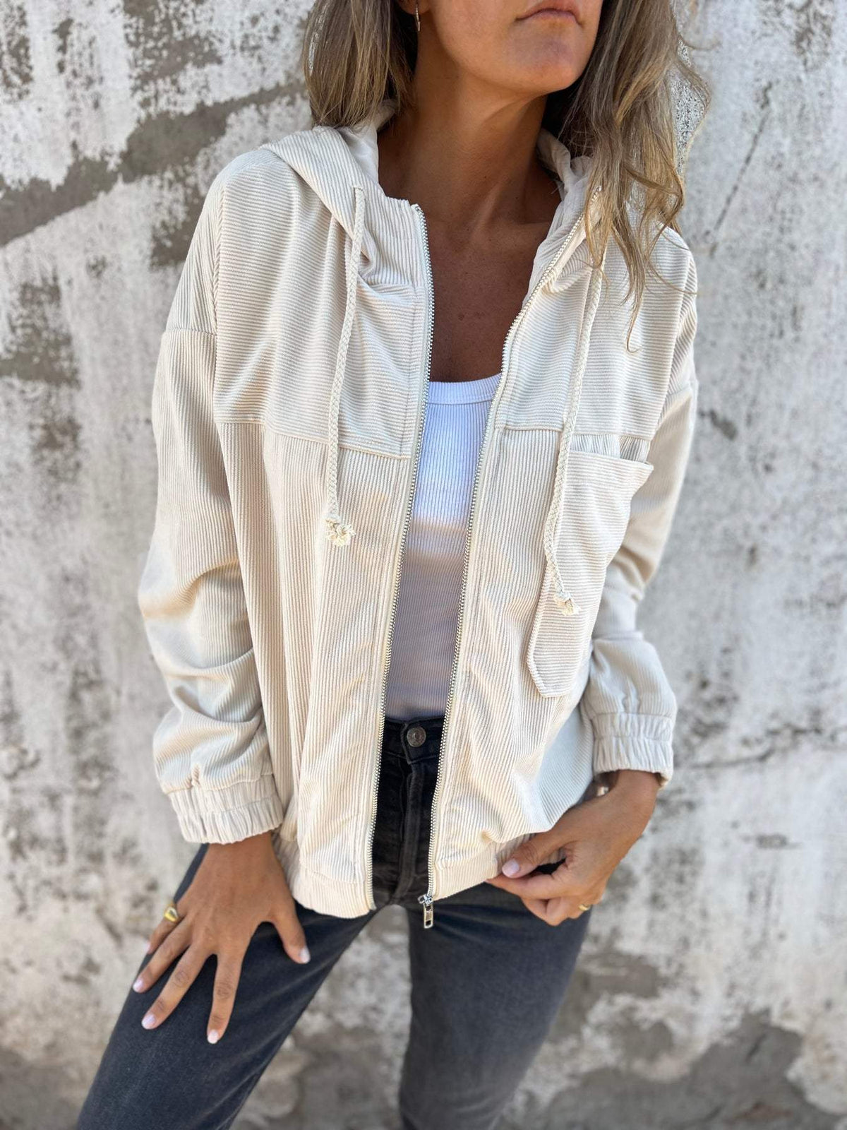 Elizabeth Hooded Zip Casual Jacket (One Piece)