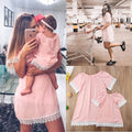 Fashionable Lace Trim Matching Mother-Daughter Dresses