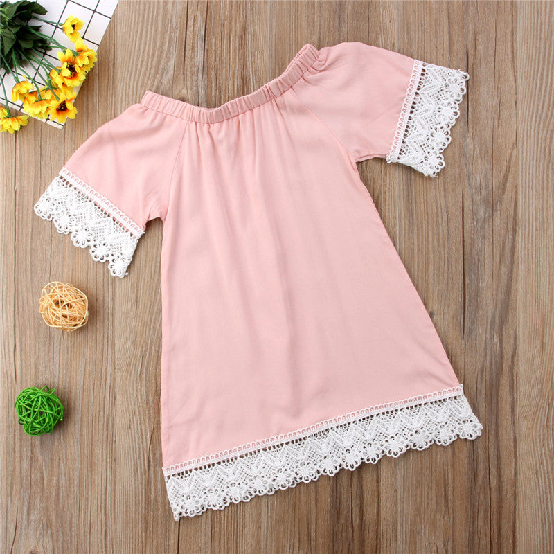 Fashionable Lace Trim Matching Mother-Daughter Dresses