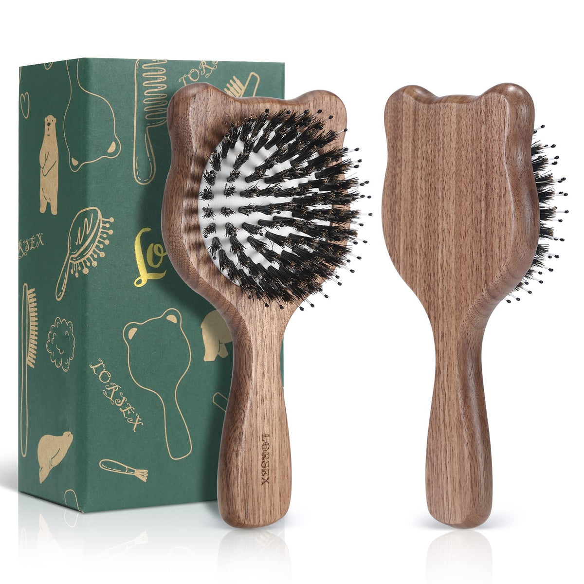 Hair Brush Boar Bristle & Nylon Hair Brush Mini Travel Hair Brushes for Women Kids Small Hair Brush for all types Hair (Walnut)