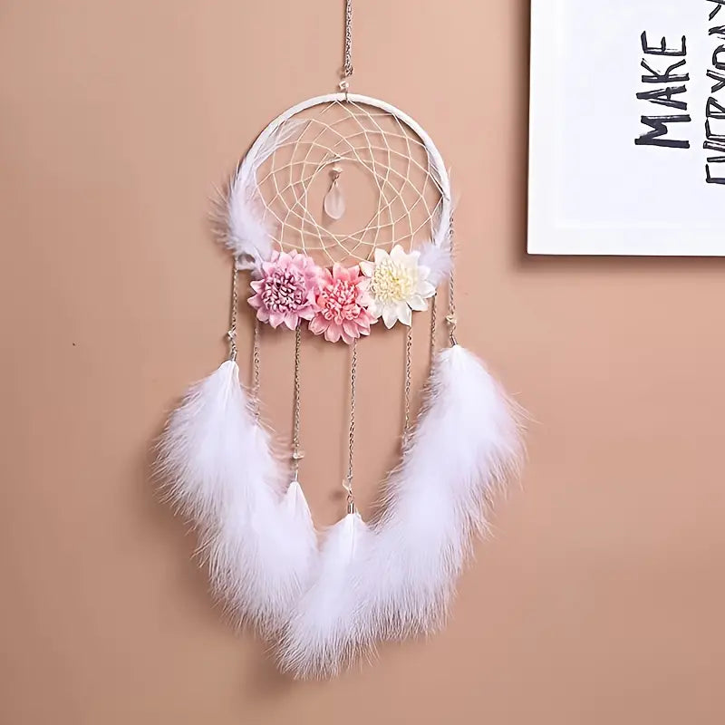 Flower Decor Dream Catcher with Feathers for Home Decor
