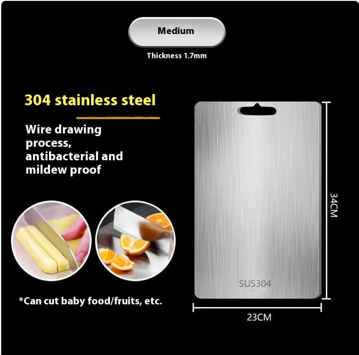 Double-Sided 304 Stainless Steel Cutting Board