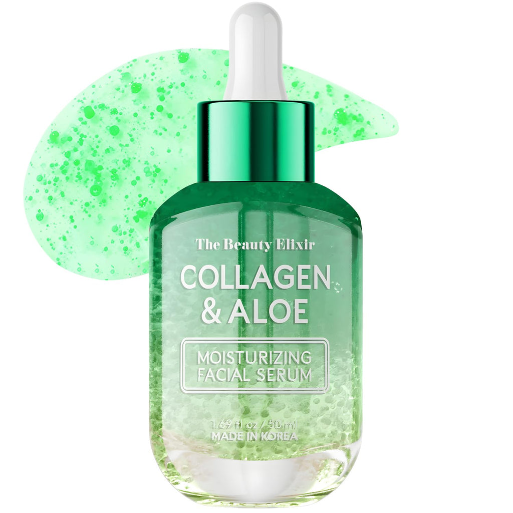 Beauty Elixir Aloe & Collagen Serum For Face - Skin Tightening Hydrating & Nourishing Anti-Aging Treatment - Clean Cruelty-Free Korean Skin Care - Dermatologist Tested - 1.69 oz