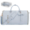 Garment Bags for Travel Convertible Suit Travel Bag for Women Stylish Carry On Garment Bag with Toiletry Pocket Shoulder Strap and Shoes Compartment 2 in 1 Foldable PU Leather Duffle Bag Blue