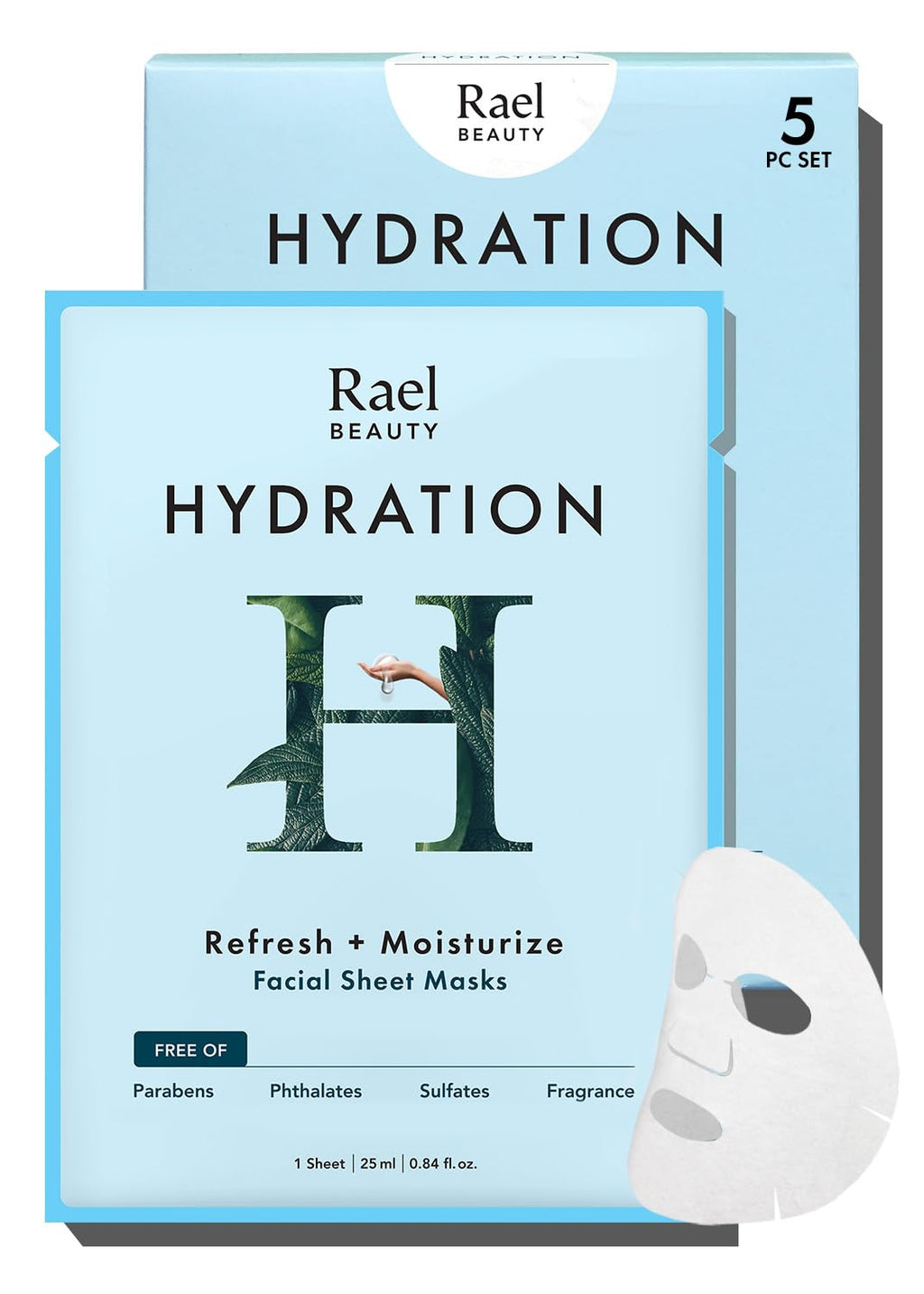 Rael Face Mask Skin Care Hydrating Face Masks - Bamboo Facial Sheet Mask Korean Skincare Dewy Skin Care Hydrating and Moisturizing made with Fruit Extracts All Skin Types (Hydration 5 Sheets)