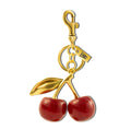 HOLINSE Cherry Bag Charm Cherry KeychainInitial Square Charm 18K Gold Plated Glittering Cherry Purse Charm (W - Cherry Keychain)