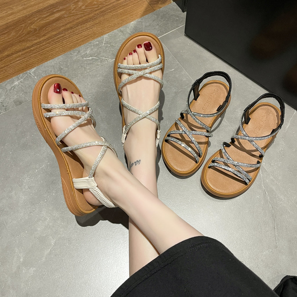 2023 Women's Summer Flat Casual Sandals with Rhinestones