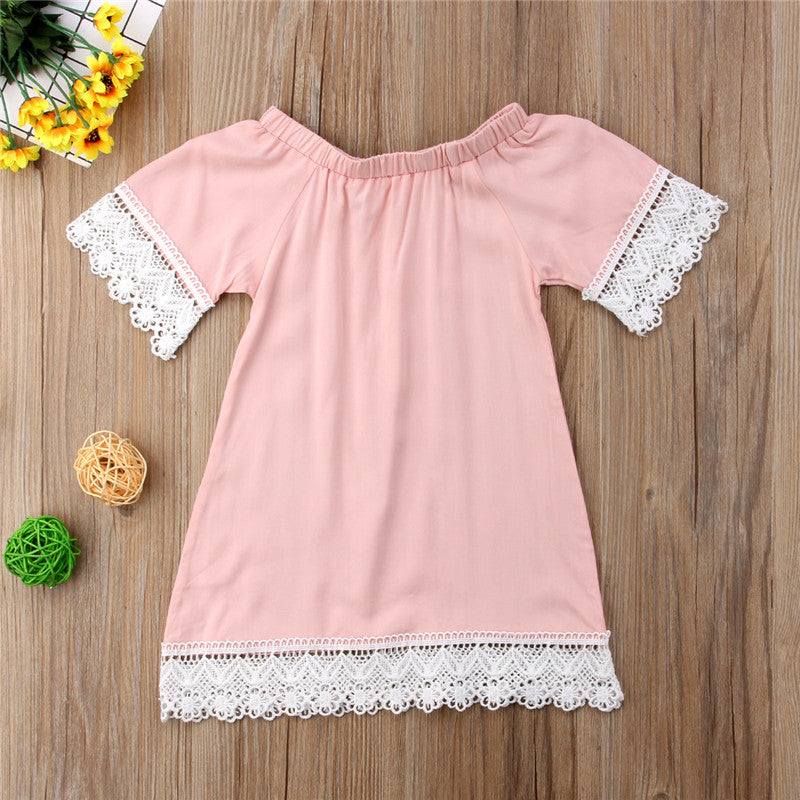 Fashionable Lace Trim Matching Mother-Daughter Dresses