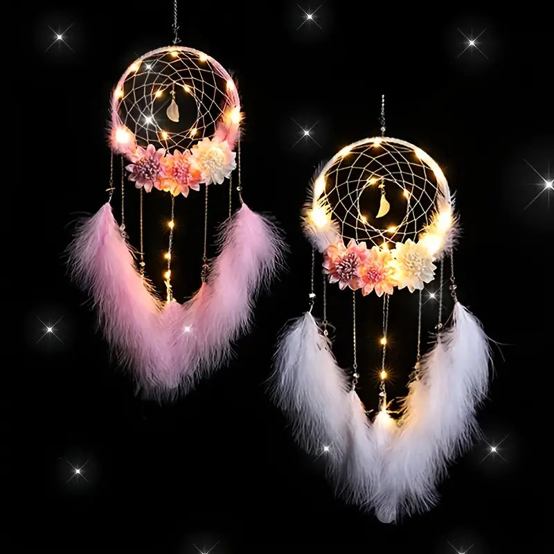 Flower Decor Dream Catcher with Feathers for Home Decor