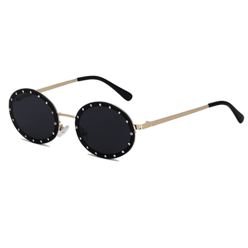 Trendy Oval Diamond Sunglasses with Metal Frame for Women
