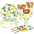 Uniecocus 350PCS Disposable Plates Set Party Plates and Cups and Napkins Sets Lemon Paper Plates Set Disposable Dinnerware Set 50 Guests for Party Wedding Birthday