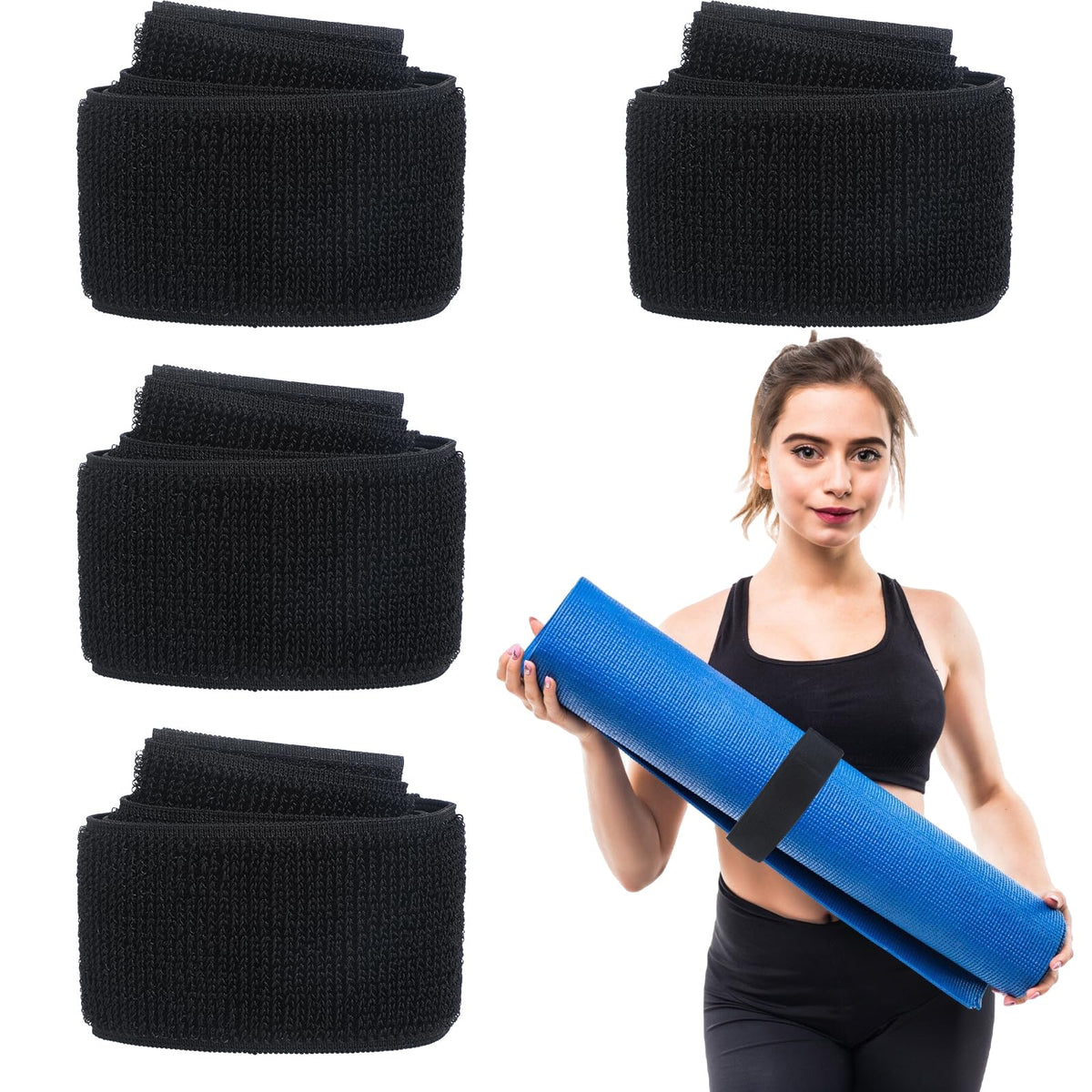 4 Pcs Nylon Yoga Mat Strap Stretchable Yoga Mat Holder Straps Yoga Mat Strap Slap Band for Most Size Mat Fastening Cable Tie Down Straps Adjustable Yoga Mat Carrying Strap for Exercise Workout Pilates